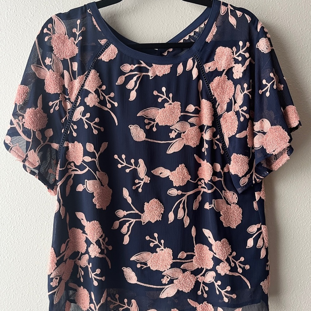 Anthropologie Maeve Navy Embroidered Top